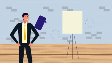 Konuşma balonu olan zarif bir işadamı.