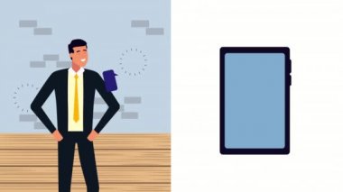 konuşma balonu ve akıllı telefon ile zarif işadamı işçi