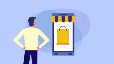 akıllı telefon ve e-ticaret uygulaması ile zarif işadamı işçi