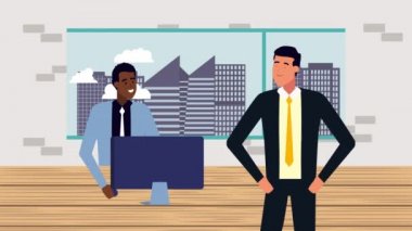 ofis animasyon bilgisayar kullanarak ırklar arası işadamları