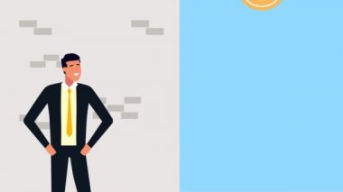 konuşma balonu ve bitcoins ile zarif işadamı işçi