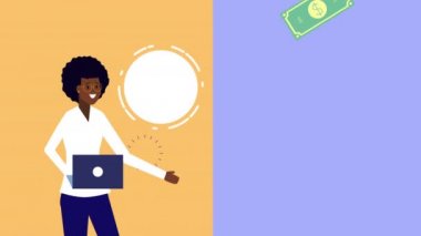 para animasyon ile dizüstü bilgisayar kullanarak afro iş kadını