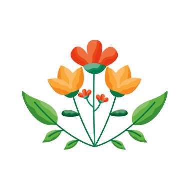 Yaprakları süs tasarımı ile izole çiçekler