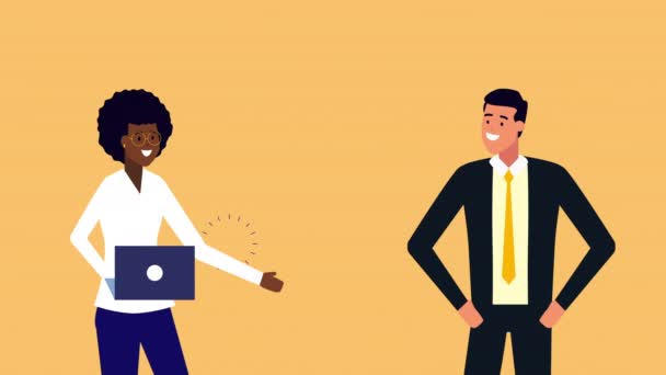 Business interracial par med pengar animation — Stockvideo