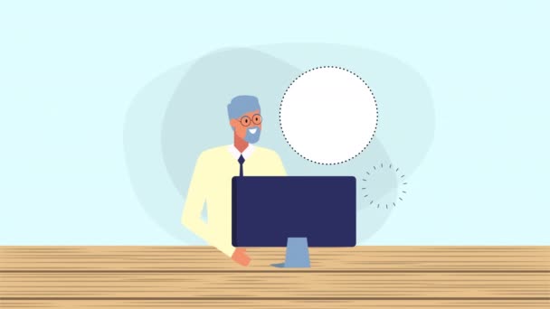 Homme d'affaires utilisant bureau avec animation statistique — Video