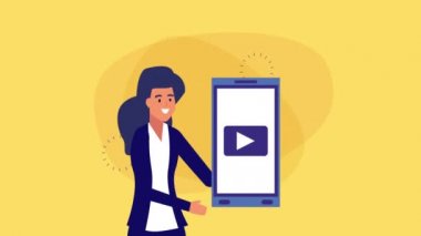 media player animasyon ile akıllı telefon kullanarak iş kadını