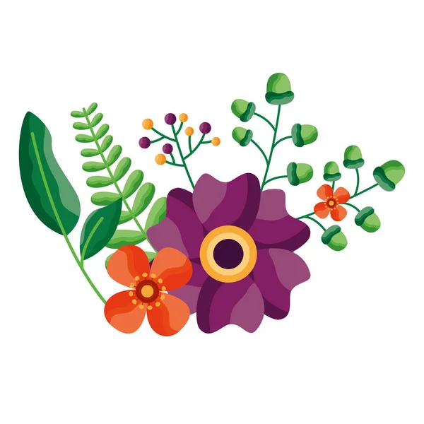 Isolerade blommor med löv prydnad design — Stock vektor