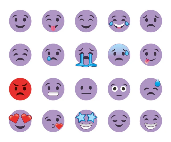 Emoticonos se enfrenta a gestos agrupar iconos — Vector de stock