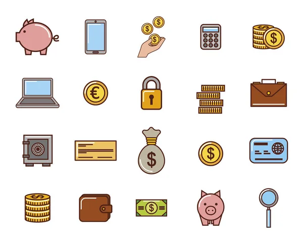 Money and finances set icons — Stock Vector