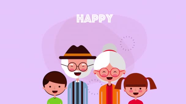 Gelukkige grootouders dagkaart met familieleden — Stockvideo