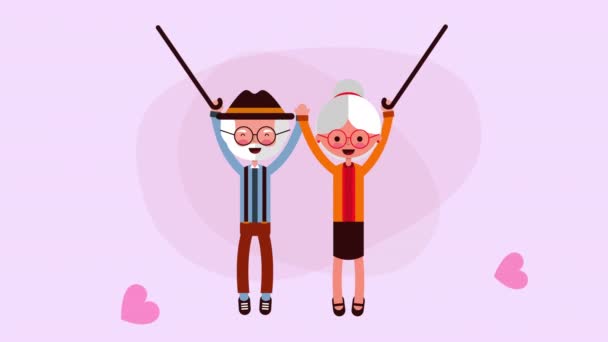 Tarjeta de día de abuelos feliz con los amantes de la pareja — Vídeos de Stock