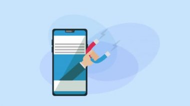 sosyal medya pazarlama animasyon ile akıllı telefon ve mıknatıs
