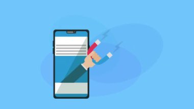sosyal medya pazarlama animasyon ile akıllı telefon ve mıknatıs