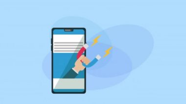 sosyal medya pazarlama animasyon ile akıllı telefon ve mıknatıs