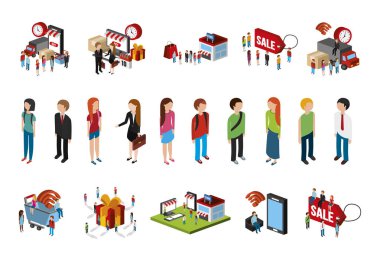 insanlar ve alışveriş online simgeler