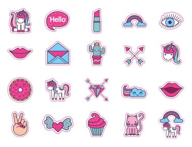 fantezi pop sanat çıkartmaları demeti