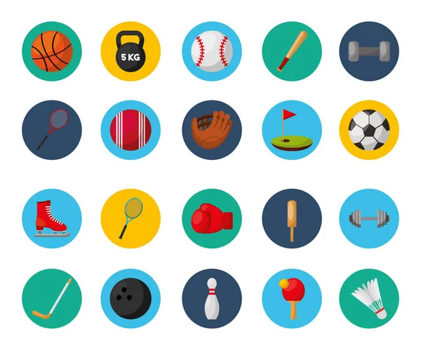 Bundle of sports equipment icons — Stock Vector