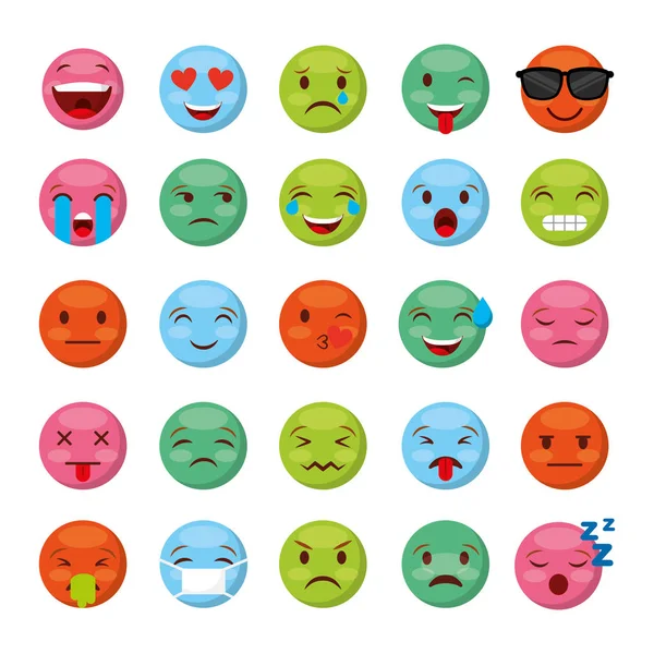 Emoticon enfrenta gestos ícones bundle —  Vetores de Stock