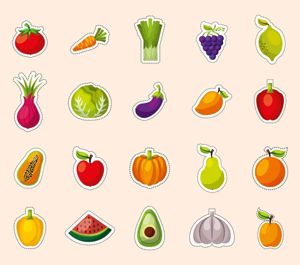 Комплект свежих фруктов и овощей — стоковый вектор