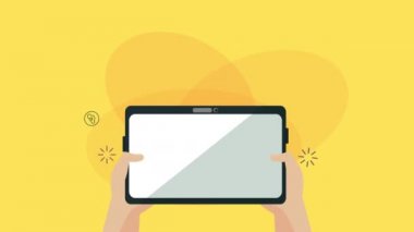 sosyal medya pazarlama animasyon ile tablet kullanarak eller