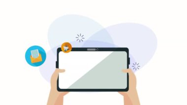 sosyal medya pazarlama animasyon ile tablet kullanarak eller