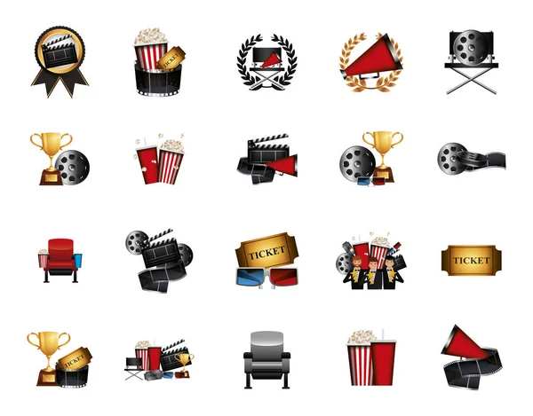 Película de cine paquete de iconos — Vector de stock