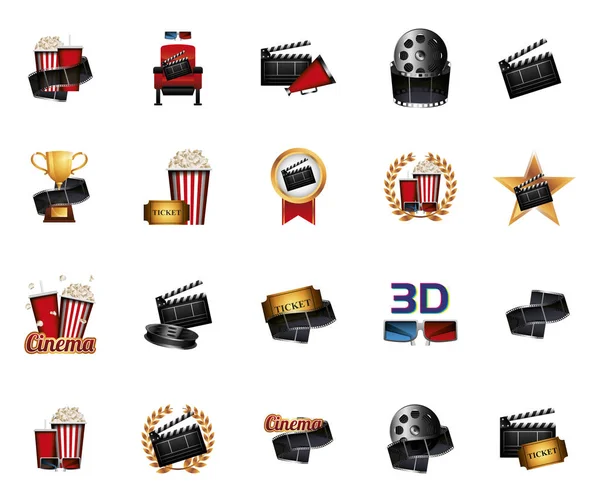 Película de cine paquete de iconos — Vector de stock