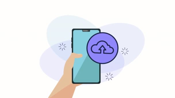 main en utilisant smartphone avec animation marketing sur les médias sociaux 