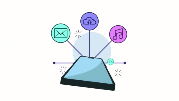 Смартфон с маркетинговой анимацией в социальных сетях — стоковое видео