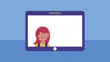 tablet elearning animasyon ile küçük öğrenci kız