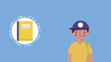 kitap ve büyüteç karakter animasyon ile küçük öğrenci çocuk