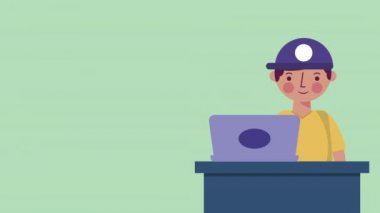 dizüstü elearning karakterleri animasyon ile küçük öğrenciler çift