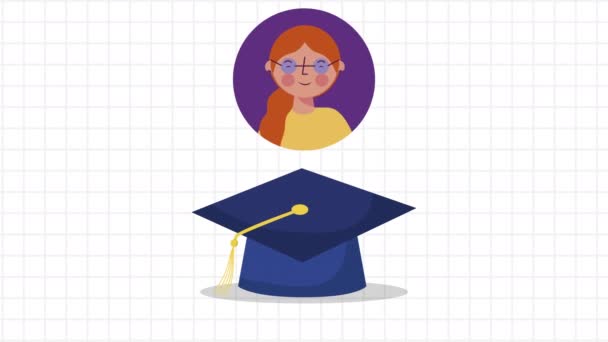 Little students group with graduation hat characters animation — Stock Video