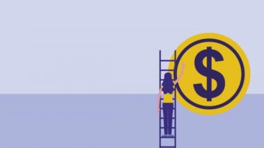 sikke para dolar animasyon ile genç kadın