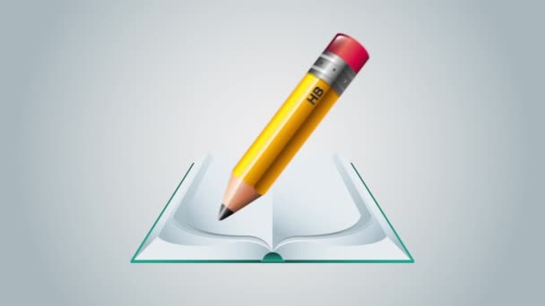 Livro de texto e lápis educação fornecer animação — Vídeo de Stock