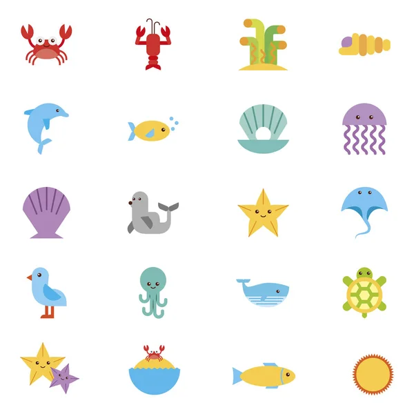 Manojo de animales de la vida marina iconos — Vector de stock
