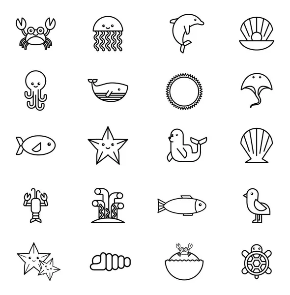 Paquet d'animaux de la vie marine icônes — Image vectorielle