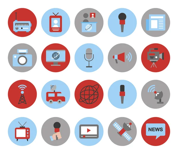 Bundle of news broadcasting icons — Stock Vector