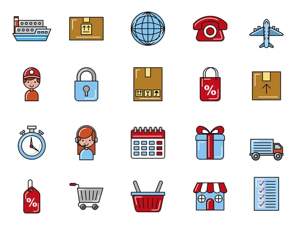 Paquete de iconos de conjunto de servicio de entrega — Vector de stock