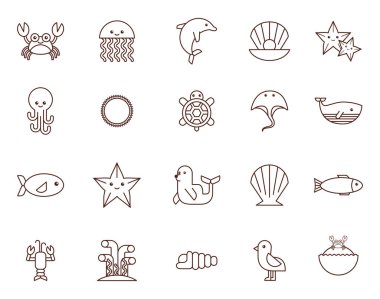 deniz yaşamı hayvan simgeleri demeti