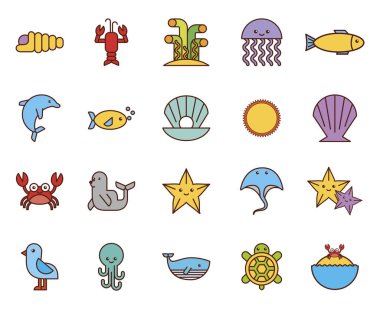 deniz yaşamı hayvan simgeleri demeti