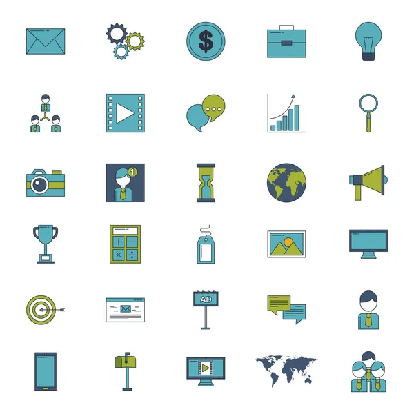 Marketing online set de negocios iconos — Vector de stock