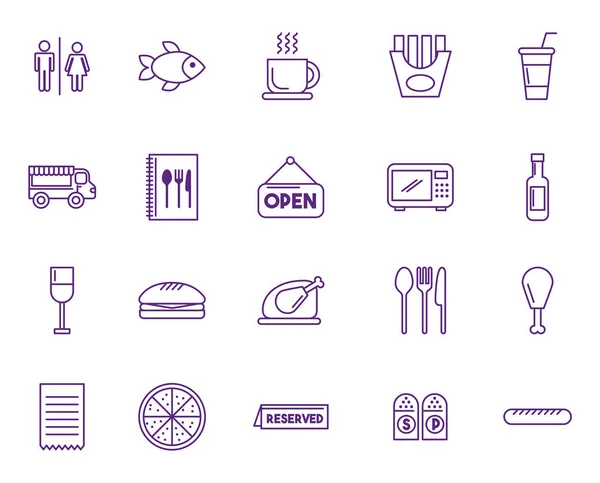 Paquete de iconos de servicio de restaurante conjunto — Vector de stock