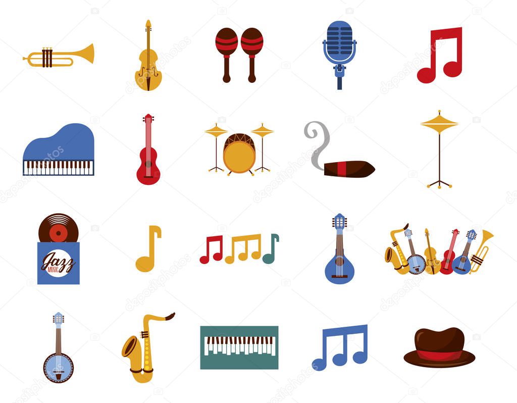 music instruments and set icons