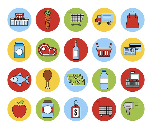 Bundle of grocery market icons — Stock Vector