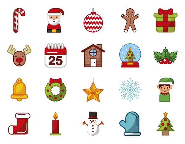 Bundle of merry christmas set icons — Stock Vector