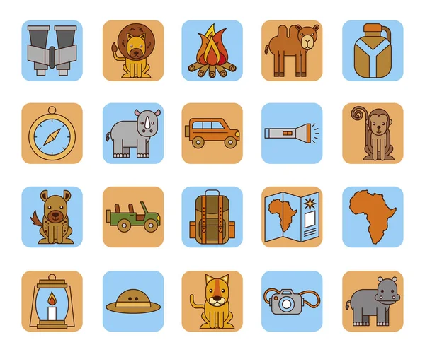 Pakiet afrykańskich ikon Safari — Wektor stockowy