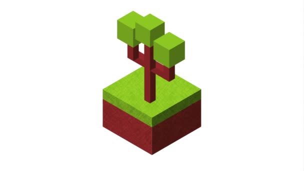 Isometric terrain grass with tree — Stock Video