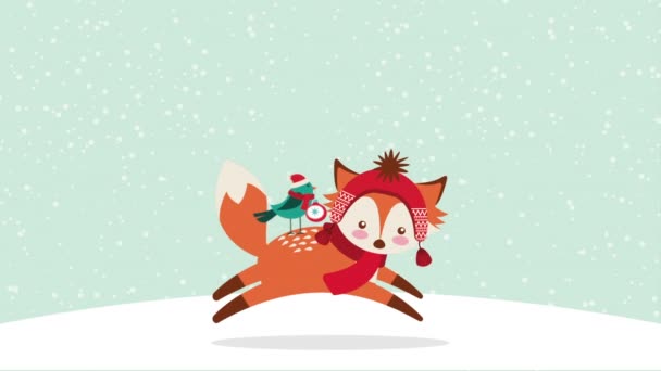 Szczęśliwy Wesołych Świąt karty z cute Fox — Wideo stockowe