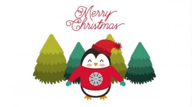 sevimli penguen ile mutlu noel kartı